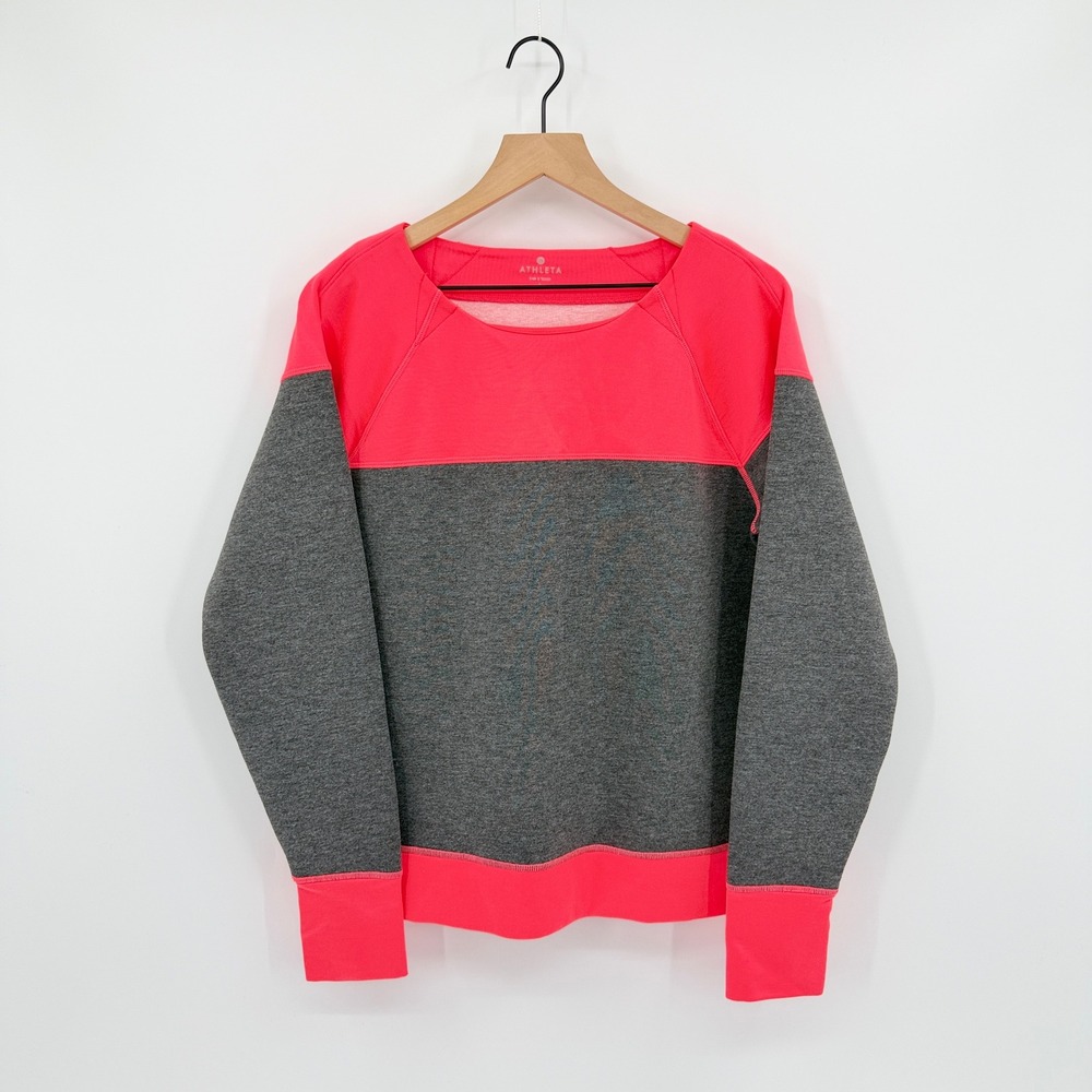 Athleta Colorblock Neon Performance Sweatshirt Womens L Athleisure Thumbholes
